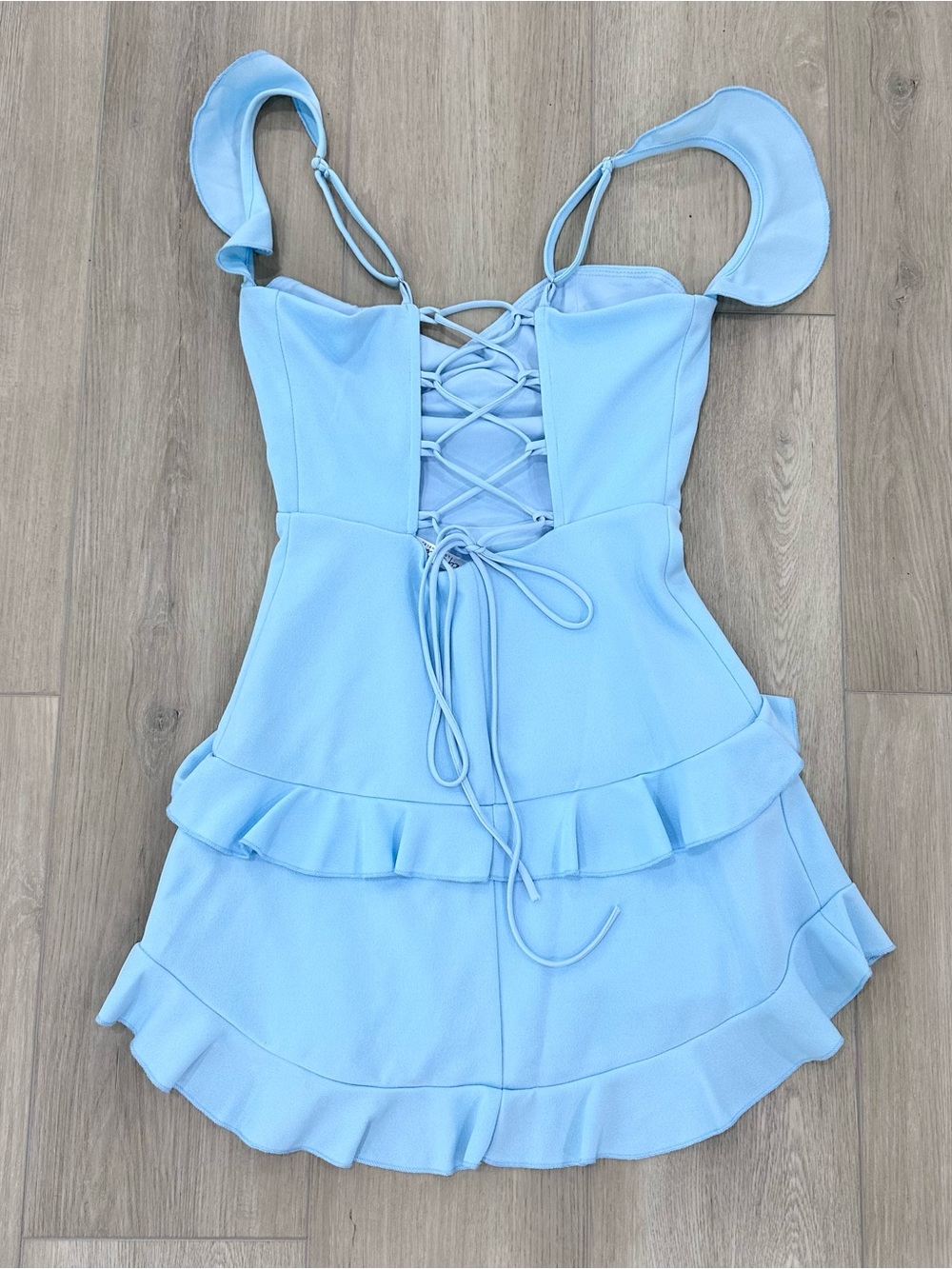 Lucy in the sky bodycon sleeveless ruffle tiered dress light blue medium - Picture 6 of 8